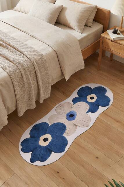 Living and Home Irregular-shaped Rug with Floral Pattern in Blue - Size: Small - image 1