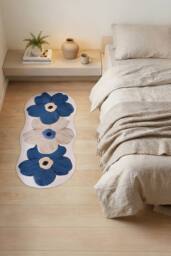 Living and Home Irregular-shaped Rug with Floral Pattern in Blue - Size: Small - thumbnail 2