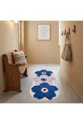 Living and Home Irregular-shaped Rug with Floral Pattern in Blue - Size: Small - thumbnail 3