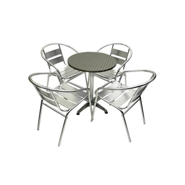 NESTLUNE Furniture Sets - 4 x Aluminium Chairs & 1 x Round Aluminium Table in Silver - Size: 100 cm x 15 cm - image 1
