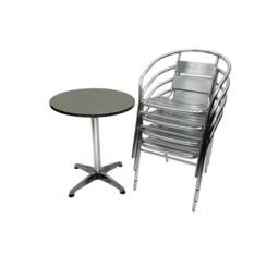 NESTLUNE Furniture Sets - 4 x Aluminium Chairs & 1 x Round Aluminium Table in Silver - Size: 100 cm x 15 cm - thumbnail 3
