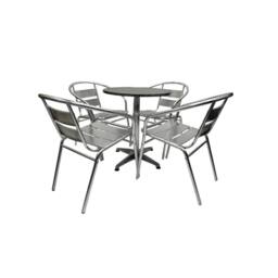 NESTLUNE Furniture Sets - 4 x Aluminium Chairs & 1 x Round Aluminium Table in Silver - Size: 100 cm x 15 cm - thumbnail 2