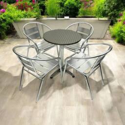 NESTLUNE Furniture Sets - 4 x Aluminium Chairs & 1 x Round Aluminium Table in Silver - Size: 100 cm x 15 cm - thumbnail 4