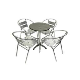 NESTLUNE Furniture Sets - 4 x Aluminium Chairs & 1 x Round Aluminium Table in Silver - Size: 100 cm x 15 cm