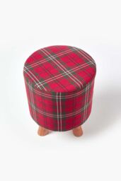Homescapes Tartan Fabric Footstool with Wooden Legs in Red - thumbnail 3