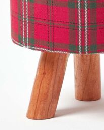 Homescapes Tartan Fabric Footstool with Wooden Legs in Red - thumbnail 4
