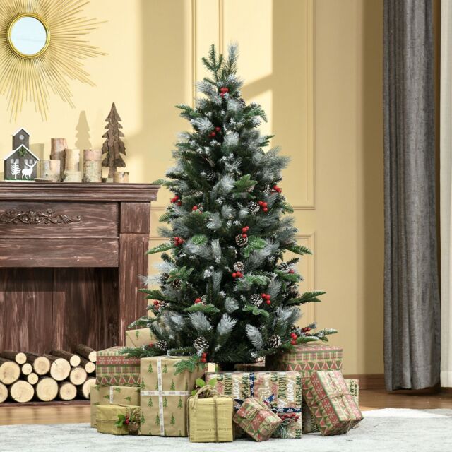 HOMCOM 5FT Artificial Snow Dipped Christmas Tree Xmas Pencil Tree Holiday in Green - image 1