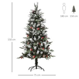 HOMCOM 5FT Artificial Snow Dipped Christmas Tree Xmas Pencil Tree Holiday in Green - thumbnail 3