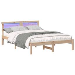 Berkfield Home Modern with LED Strip Lights with Headboard Brown 135 x 190 cm Pi in Light Brown - thumbnail 1