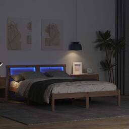Berkfield Home Modern with LED Strip Lights with Headboard Brown 135 x 190 cm Pi in Light Brown - thumbnail 4