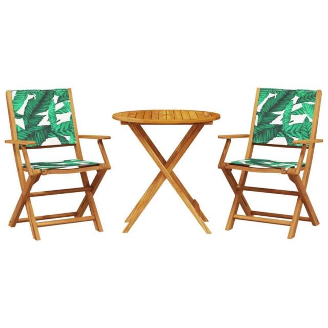 Berkfield Home 3 Piece Bistro Set Leaf Pattern Fabric & Solid Wood in Green - image 1