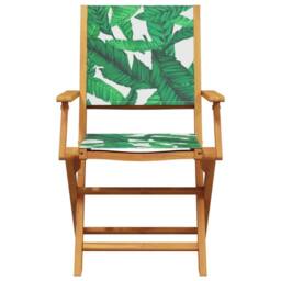 Berkfield Home 3 Piece Bistro Set Leaf Pattern Fabric & Solid Wood in Green - thumbnail 6