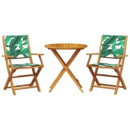 Berkfield Home 3 Piece Bistro Set Leaf Pattern Fabric & Solid Wood in Green - thumbnail 1