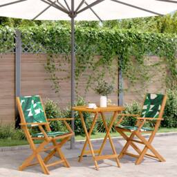 Berkfield Home 3 Piece Bistro Set Leaf Pattern Fabric & Solid Wood in Green - thumbnail 2