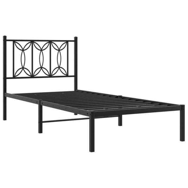 Berkfield Home Metal Bed Frame without Mattress with Headboard Black 90x200cm - Size: 90x200 cm - image 1