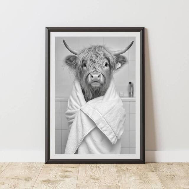 60 SECOND MAKEOVER Highland Cow Towel Quirky Animal Print - Size: A4 - image 1