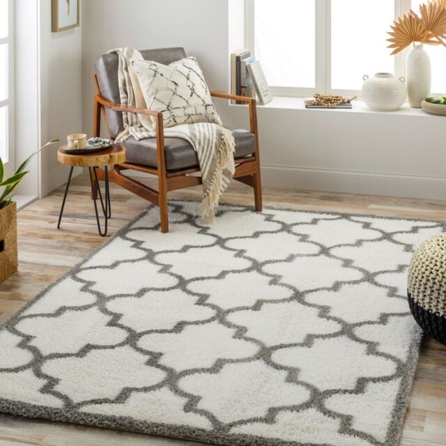 Livabliss Cloudy Shag-Modern Grey Ivory Soft Plush Pile Living Bedroom Rug - Size: 160 cm x 215 cm - image 1