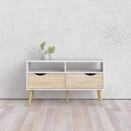 "FORGEVIO TV Entertainment Stand Retro Scandinavian Style Fits Up to 42"" TV in White" - thumbnail 4