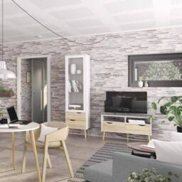 "FORGEVIO TV Entertainment Stand Retro Scandinavian Style Fits Up to 42"" TV in White" - thumbnail 3