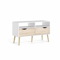 "FORGEVIO TV Entertainment Stand Retro Scandinavian Style Fits Up to 42"" TV in White"