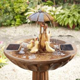mysmartbuy Duck Family Solar Powered Bird Bath Style Water Fountain in Bronze - thumbnail 4