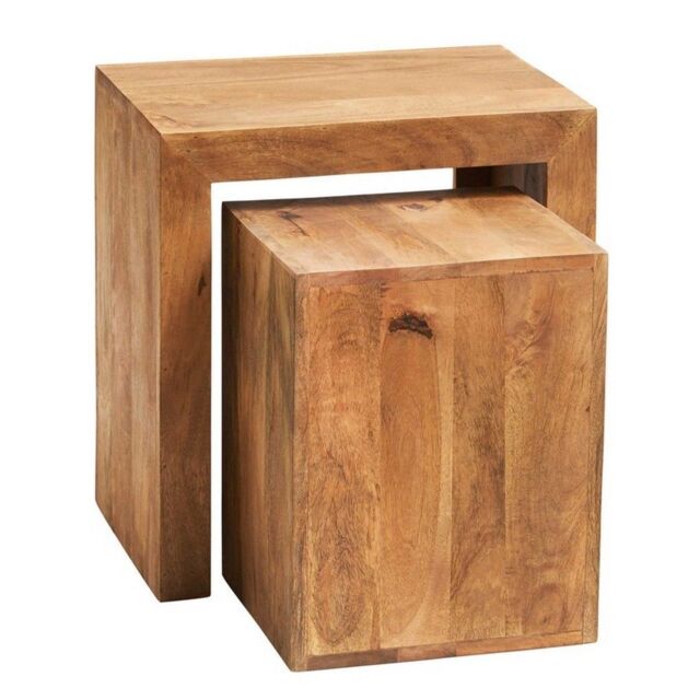 Indian Hub Toko Light Mango Cubed Nest of 2 Tables - L35 x W51 x H55 cm in Brown - image 1