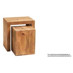 Indian Hub Toko Light Mango Cubed Nest of 2 Tables - L35 x W51 x H55 cm in Brown - thumbnail 2