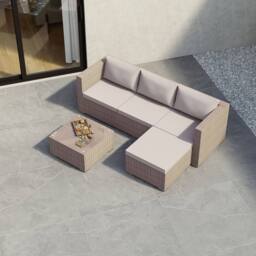 HD Designs 4 Seater Rattan Cushioned Sofa with Table Fabric Garden Furniture Set in Natural - thumbnail 8
