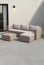 HD Designs 4 Seater Rattan Cushioned Sofa with Table Fabric Garden Furniture Set in Natural - thumbnail 1