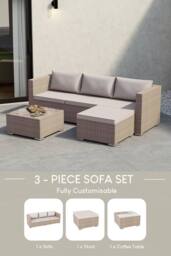 HD Designs 4 Seater Rattan Cushioned Sofa with Table Fabric Garden Furniture Set in Natural - thumbnail 2
