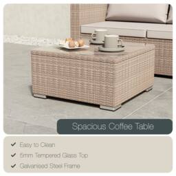 HD Designs 4 Seater Rattan Cushioned Sofa with Table Fabric Garden Furniture Set in Natural - thumbnail 7