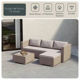HD Designs 4 Seater Rattan Cushioned Sofa with Table Fabric Garden Furniture Set in Natural - thumbnail 5