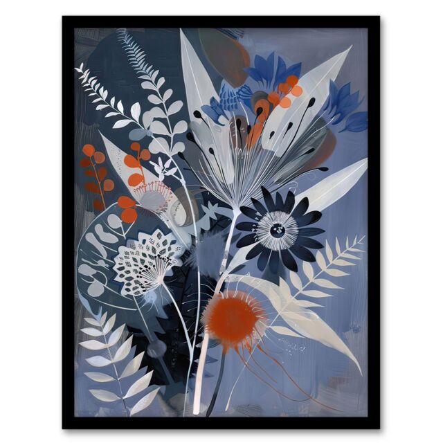 "Artery8 Blue Wildflower Spray Bouquet Painting Floral Framed Art Print - Size: W12"" x H16""" - image 1