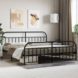 Berkfield Home Metal Bed Frame with Headboard & Footboard Black 193x203 cm - thumbnail 1