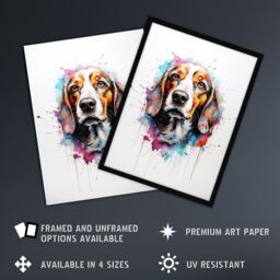 "Artery8 Wall Art Print Beagle Lovers Gift Watercolour Pet Portrait Painting Artwork Art Framed - Size: W12"" x H16""" - thumbnail 2