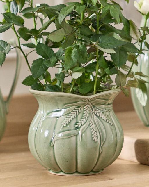 Dibor Traditional Green Ceramic Table Decor Plant Pot (H)14cm, (Dia)15cm - Size: Small - image 1