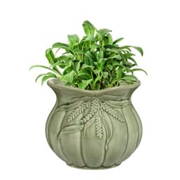 Dibor Traditional Green Ceramic Table Decor Plant Pot (H)14cm, (Dia)15cm - Size: Small - thumbnail 2