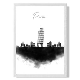 ARTZE Pisa Watercolour Skyline City Framed Print SIZE: A2 with White Frame in Black - Size: A4 - thumbnail 1