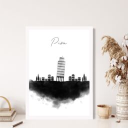 ARTZE Pisa Watercolour Skyline City Framed Print SIZE: A2 with White Frame in Black - Size: A4 - thumbnail 2