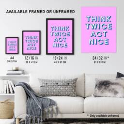 "Artery8 Think Twice Act Nice Pink Blue Bold Simple Wall Art Print - Size: W12"" x H16""" - thumbnail 3