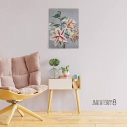 "Artery8 White Pink Spotted Lily Flowers Canvas Wall Art Print Kazumasa - Size: W18"" x H24""" - thumbnail 3
