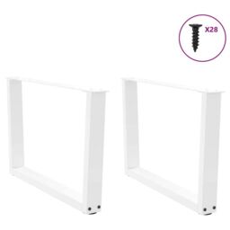 Berkfield Home Dining Table Legs V-Shape 2 pcs White 70x(42-43.3) cm Steel - thumbnail 4