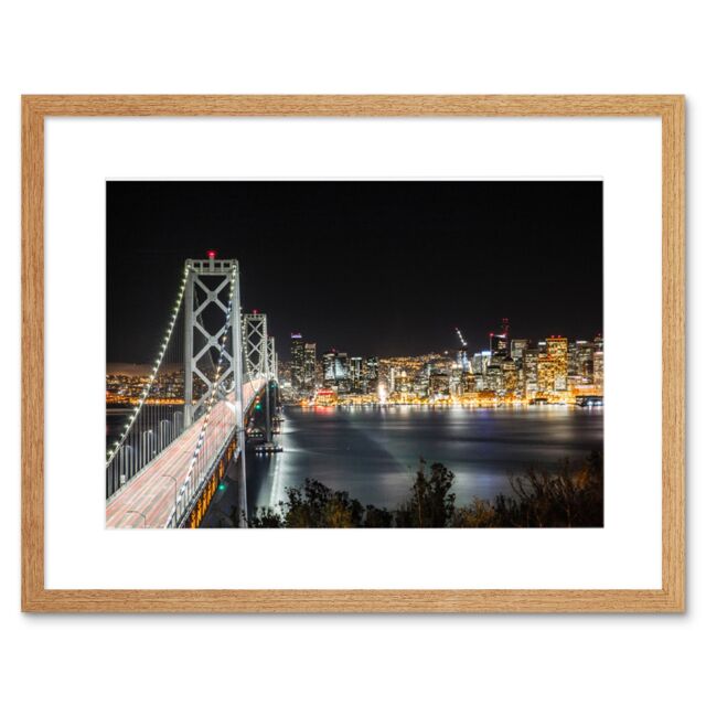 "Artery8 Wall Art Print San Francisco Oakland Bay Bridge Framed in Beige - Size: W7"" x H9""" - image 1