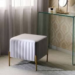 Wyld and Coco Glamour Footstool Grey Velvet with Gold Metal Legs 47 x 47 cm - thumbnail 1