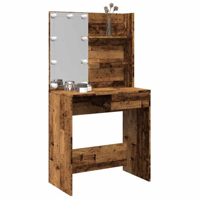 Berkfield Home Dressing Table with LED Old Wood 74.5x40x141 cm in Brown - image 1