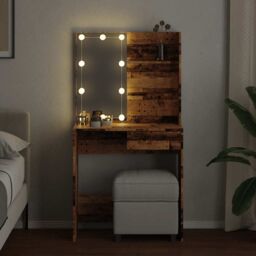 Berkfield Home Dressing Table with LED Old Wood 74.5x40x141 cm in Brown - thumbnail 4