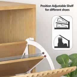 Havendro Narrow Freestanding Shoe Cabinet 2 Flip Drawers Side Hooks in Natural - thumbnail 4
