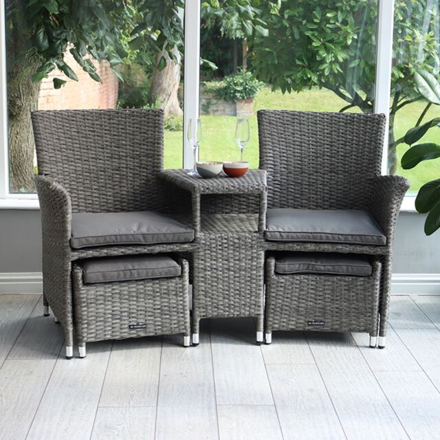 Royalcraft Paris Fixed Companion Set with pull-out footstools incl. Weather Shield Cushions in Grey - image 1