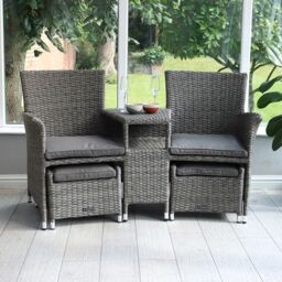 Royalcraft Paris Fixed Companion Set with pull-out footstools incl. Weather Shield Cushions in Grey - thumbnail 1