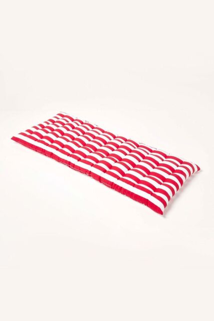 Homescapes Garden Bench Cushion Luxury 2 Seater Cotton Red Striped Indoor Outdoor Pad - image 1